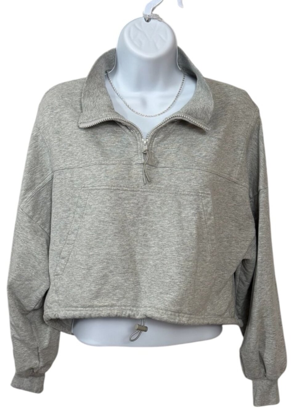 FLX Women's S Cropped Quarter Zip Gray Pullover Cotton Blend Athleisure